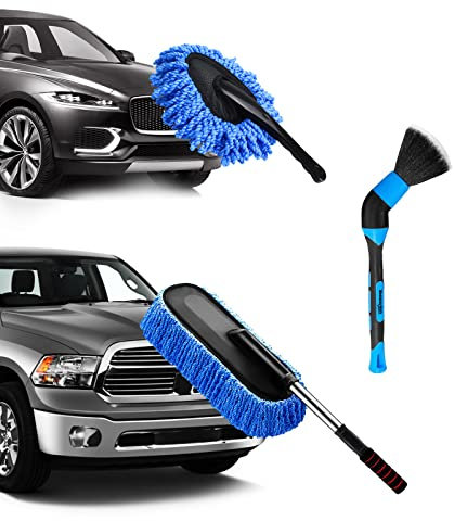 YeewayVeh Car Duster Kit, 3 Pack Car Detailing Brush Set with Extendable Microfiber Dust Brush & Scratch Free Car Dash Duster & Soft Car Interior Brush for Vehicles Motorcycle and Home Cleaning Tools
