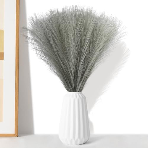 Künstliches Pampasgras, Falsches getrocknetes Pampasgras Vasenfüller, Künstliche Falsche Blumen Flauschiges Gras Wohnzimmer Küche Hochzeit Boho Dekor(Grau)