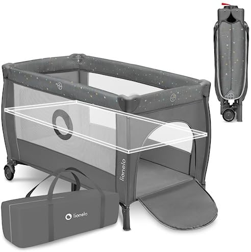 LIONELO Stefi lit bebe bebe jusqu'à 15 kg, entrée latérale, dispositif de protection contre le pliage accidentel LockGuard, système de pliage rapide, sac de transport (GREY) (Multicolor)