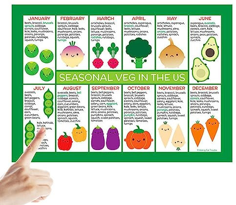 LINGJIONG Saisonales Obst-Gemüse-Diagramm | Gemüseführer, Saisonlebensmittel-Poster, Bauernlebensmittel-Typentabelle | Poster für nahrhafte Lebensmittel, Bauernhaus-Saison-Food-Poster für die Küche