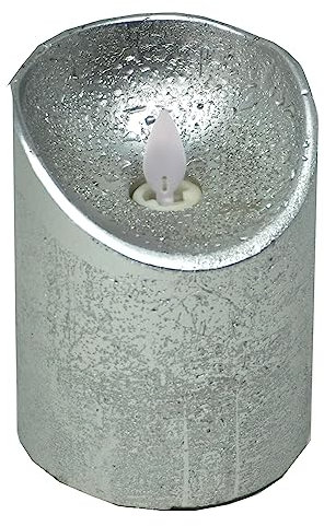 LED Echtwachskerze Silber Rustik D7,5cm / H10cm mit Wackelflamme Batteriebetrieben Timerfunktion Weihnachtsdeko
