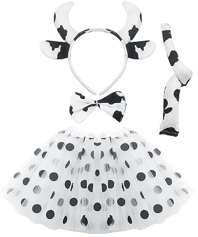 SKHAOVS Disfraz de Vaca Niño, Juego de Disfraces de Vaca, Set de Accesorios para Disfraz de Vaca, Kit de Disfraces de Animales, para Carnaval Fiesta Temática Halloween Cumpleaños Navidad (Blanco)
