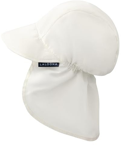 LaLoona Baby Schirmmütze UV 80+ mit Nackenschutz - Sommermütze/Sonnenhut mit UV-Schutz - atmungsaktiv & schnelltrocknend, OEKOTEX Standard 100 geprüfte Kappe für Jungen und Mädchen - Weiß - 50-51