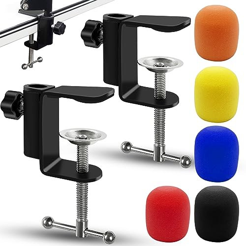 JNWYH 2 Stücke Mikrofonständer, Einstellbarer Tischklemme mit 5 Mikrofonhülle für Bühnen,Studios,Sendungen,Monitor,Kamera,Computer,Mikrofon(Schwarz)