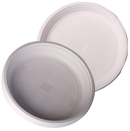 DETERMONDO Set di 396 Piatti Fondi Plastica Rigida Bianchi 22 cm, Riutilizzabili e Lavabili in Lavastoviglie Adatti per Microonde e Resistenti per Feste Bambini, Eventi e Catering