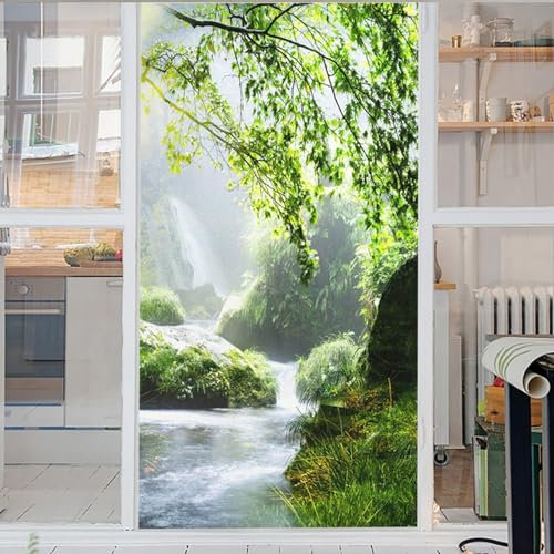 Wasserfall Dekorfolie Baum Fensterfolie Sichtschuzfolie Milchglasfolie Kreise Statisch Haftend Privatsphäre Fensteraufkleber 50x200cm