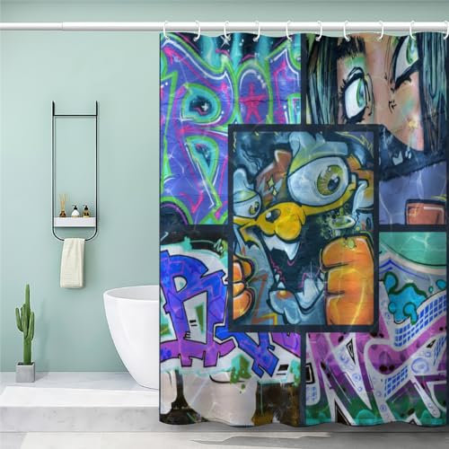 RCKLCY Graffiti-Wand Duschvorhang 240x200, viele schöne Duschvorhänge zur Auswahl Auswahl hochwertige Qualität inkl 12 Ringe Straßenkultur wasserdicht, Anti-Schimmel-Effekt Bad Vorhang