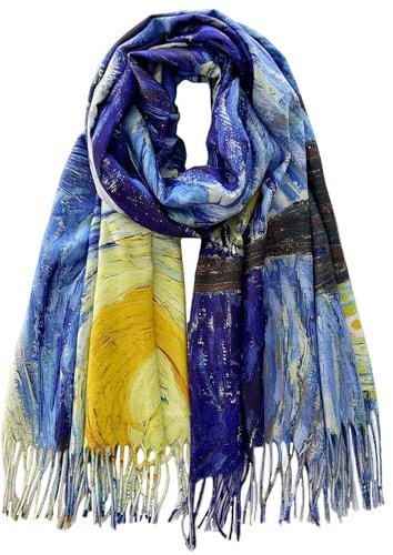 VENVSBEE Van Gogh Schal für Damen, tolles Geschenk, wendbar, weich, Kaschmir-Gefühl, Pashmina, Rave-21, Sternennacht, Art 21, Large