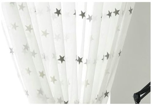 Whoiy Transparente Gardinen Vorhänge Polyester Grau und Weiß 214 cm Höhe, Stern Bestickt Transparente Gardine mit Haken Moderne Fenster Wohnzimmer 2 Stück, H214 x B137 cm