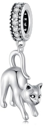 Breloques chat ludique en argent sterling 925 - Breloques mignonnes pour animaux de compagnie - Compatible avec bracelets Pandora - Collier pour femme, Argent sterling