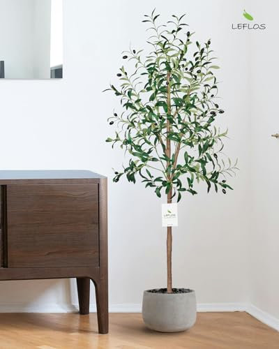 Leflos 150cm Indoor Olivier réaliste, Arbres artificiels pour l'intérieur Seulement, avec Tronc Vivant, Branche Ajustable et Olives dodues, 1-pièce