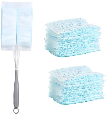 21 Pezzi Ricariche per Spolverino, Ricariche per Spolverino Manuale, Testine per Spolverino usa e Getta, Testine per Spolverino in Microfibra, per la Pulizia Della Casa (1 Manico + 20 Piumini)
