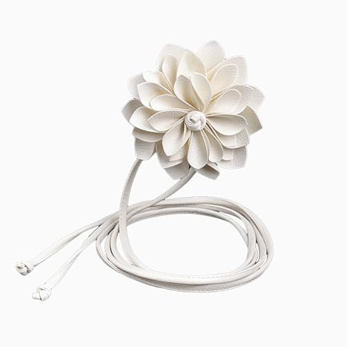 AWOCAN Damen Taillengürtel für Frauen Kleid - Knoten Gürtel mit Rose Blume aus Leder (Weiß)