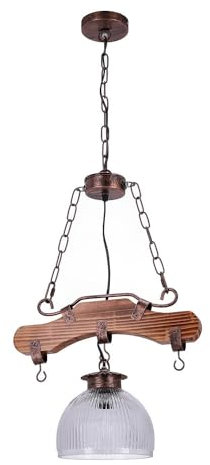 TIBU Holz Lampe Vintage Holz Hängelampe Esstisch Wohnzimmer E27 höhenverstellbar Bügel 1 flammig