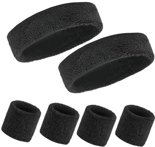 4 STK Schweißband Handgelenk & 2 STK Schweissband Stirnband Set, Sports Schweißbänder, Elastische Schweissbänder Armband Stirnbänder für Tennis Fußball Basketball Damen Männer Herren Kinder