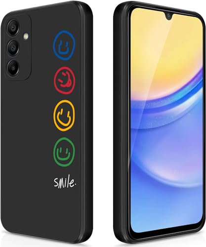 AoozeFon Hülle für Samsung Galaxy A15 Handyhülle Smile Muster Schön Mädchen Schutzhülle süß Ultra Dünn Liquid Silikon Kameraschutz Stoßfeste Case Weich Cover für Samsung A15 5G, Schwarz