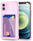 Svanove für iPhone 12 Hülle Kartenfach Silikon Durchsichtig, Dünn Transparent Karten Wallet Handyhülle mit Kameraschutz, Klar TPU Karte Handy hülle Kartenhalter Schutzhülle Bumper Slim Case, Rosa Pink