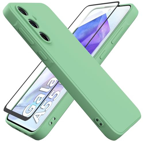 HHUIWIND Cover Compatibile con Samsung Galaxy A55 5G (6.6) e Vetro Temperato,Custodia Samsung Galaxy A55 5G Morbido Silicone Liquida TPU Protettivo Ultra Slim Case - Verde