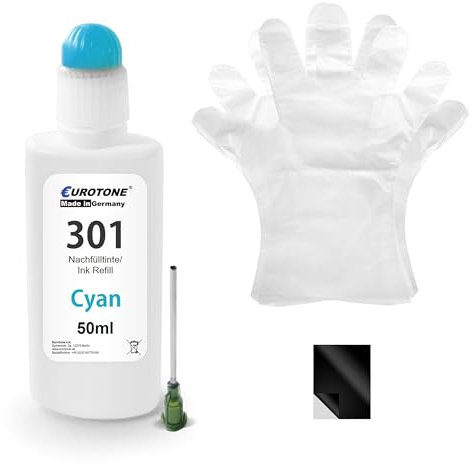Eurotone HP-301- Nachfülltinte für Cyan für HP Envy 4500 5530 4504 4502 Deskjet 2540 2544 2549 3050 Officejet 4630 4632 2620