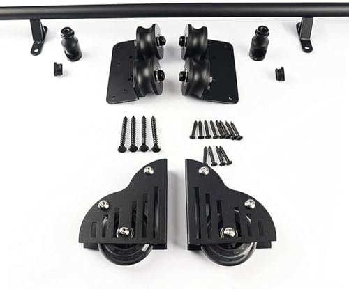 MPFYRCOJ Schiebeleiter-Hardware-Kit für Bibliotheken - Rollleiterschiene aus schwarzem Rundrohr aus Stahl für 100–61 cm breite Türen, mobil mit Scheunentor-Hardware (Größe: 100 cm Schienen-Kit)