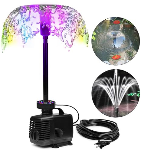 DOMICA - 45W LED Water Pump with Fountain Kit, 792GPH Submersible Pump for Garden Pond, 3000L/H for Waterfall, Hydroponics, Aquariums, Fish Tanks, Indoor and Outdoor