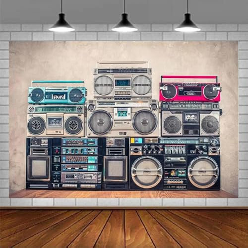 Vintage-Radio-Hintergrund, zurück in die 80er, 90er, altmodischer Verstärker, Musik, DJ, Antik- oder Lautsprecher-Hip-Hop-Disco-Hintergrund 440x300CM
