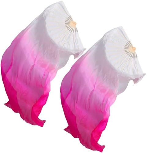 Muteitt 2 Pcs Belly Dance Fan Veil Silk Dance Fan Belly Dance Long Fan Silk Veils Fan Performance Prop for Parties Gatherings
