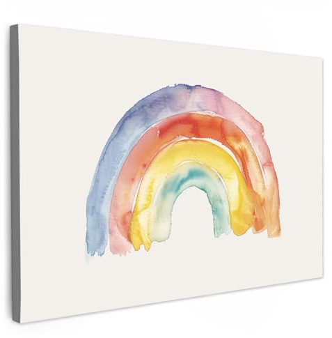 MuchoWow© Wandbilder Kinderzimmer Wanddeko Schlafzimmer Zimmerdeko | 30x20 cm - Wandgemälde Zimmer Deko auf Wand Dekoration Wall Art Regenbogen - Aquarell - Kinder - Pastell