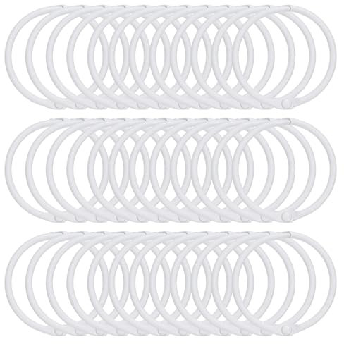 sourcing map Lot de 36 anneaux de rideau de douche, 3,8 cm, crochets ronds en fer pour tringle à rideau de douche de salle de bain, blanc