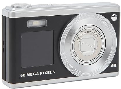 Denash 4K Digital Camera, 2.88 Inch 60MP Macro Shooting Mini Compact Camera with Built in Fill Light, 6X Digital Zoom 10X Optical Zoom Auto Focus Vlogging Camera, for Beginner (Black)