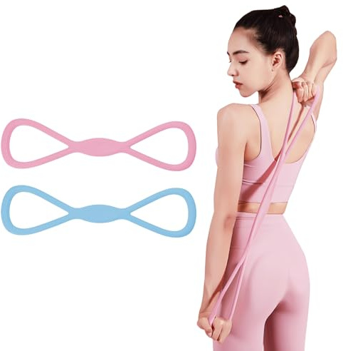 Adorila Widerstandsbänder mit Griffen, Silikon-Übungsbänder für Frauen, elastisches Seil, Stretch-Fitnessband für Arm, Rücken, Brust, Schulter, Beine, 2 Stück