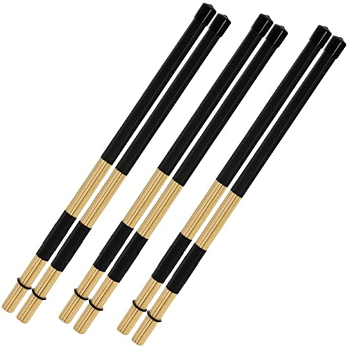 YOUEON 3 Pair 40 cm Bamboo Bundle Drumsticks, 5A Jazz Drum Sticks Constructed of 19 Bamboo Dowels, Rods Drum Brushes for Jazz, Folk, Small Venue and Acoustic Performance, Black