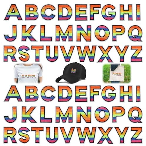 54 Pcs Iron On Letter Patches, A-Z Rainbow Embroidery Alphabet Patches for Clothes Hats Backpacks Jackets Pants DIY Supplies