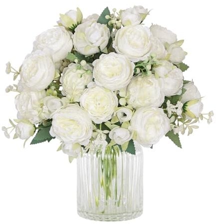 SOMYTING Pfingstrose Künstliche Blumen 4 Bündel Künstliche Pfingstrose blumenstrauß Weiße Blumen Seidenpfingstrosen Blumensträuße für Hochzeit Partei Tischaufsätze Blumenarrangement Heim Küche Dekor
