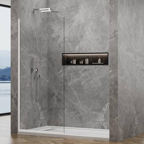 36x76 Fixed Shower Door,3/8 Safety Glass Shower Panel, Bright Chrome