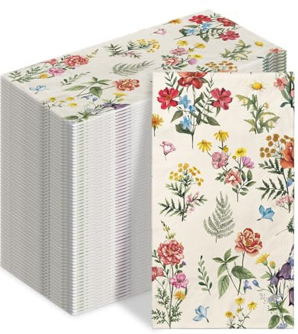 100 Flower Napkins Watercolor Floral Vintage Wild Flower Disposable Hand Towels Decorative Paper Guest for Bathroom Toilet Powder Room Wedding Birthday Bridal Party Decor