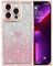 ROSEHUI for iPhone 13 Pro Case Glitter,Rectangle Clear Sparkly Phone Case with Bling Rhinestone Cute Heart Pattern Glitter Paper,Camera Protective TPU Shockproof Cover for Women Girls-Rose Gold