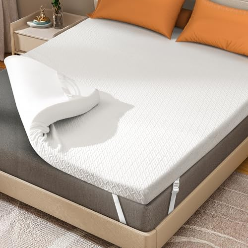 DOPEDIO 8CM Memory Foam Mattress Topper Double Bed,Dual-Layer Firmnes | Breathable Washable Bamboo Cover, Pressure Relief, Anti-Slip Dots & Adjustable Straps, OEKO-TEX & CertiPUR-US (135x190x8cm)