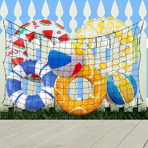SATINIOR Filet de rangement pour jouets de piscine de 119,4 x 180,3 cm avec 20 crochets et 20 attaches de câble, filet de rangement élastique à suspendre pour flotteurs gonflables, radeaux, ballons