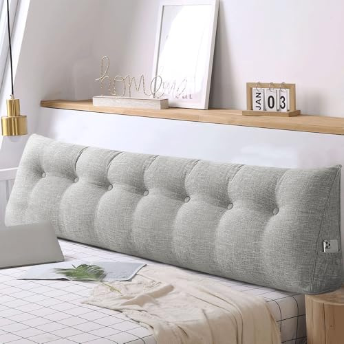 DSXH Keilkissen, dreieckig, Lendenwirbelstütze, großes Rückenkissen, Baumwolle und Leinen, Lesekissen für Bett, Lesekissen, abnehmbar (Hellgrau, 200 x 50 x 20 cm, Baumwolle und Leinen)