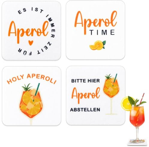 ARTGUTS 4 Pcs Aperol Untersetzer aus Filz, Aperol Spritz Accessoires, Stilvolle Tischdekoration, Weihnachten Orange, Lustige Untersetzer, für Mottopartys, Karneval, Fasching und Weihnachten