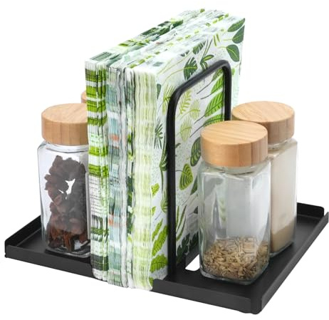 Large Capacity Metal Napkin Holder for Tables, Napkin Rack Serviette Holder with Salt and Pepper Shaker Caddy, Napkin Dispenser for Kitchen, Countertop, Party, Picnic, Indoor Outdoor (23cm )