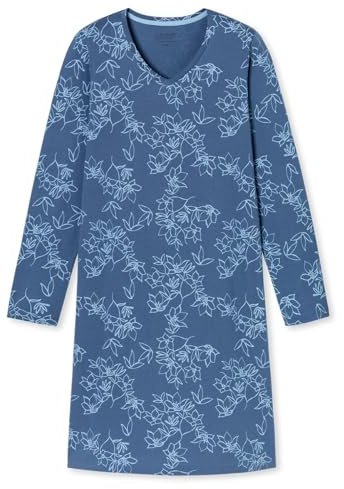 Uncover by Schiesser Damen Sleepshirt V-Ausschnitt Langarm, 95cm - Nachtwäsche Nachthemd, Atlantikblau_182851, 46 EU