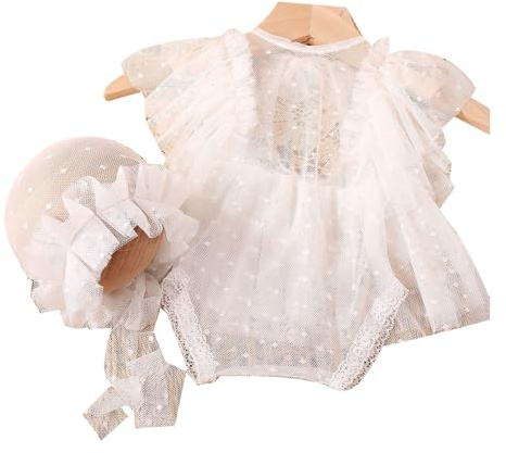 ANMITI Infant Photography Outfit Ruffle Mesh Hat Lace Jumpsuit Dress Photostudio Props Baby Photo Costume Newborn Shower Gift Photography Set Photoshoot Accessories Girl Photoshoot Costume