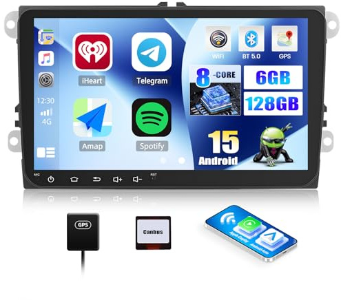 CAMECHO 6+128G 9 Android Autoradio mit Bildschirm für VW Golf 5 2003-2008 | Kabellos CarPlay Android Auto, 9 IPS Touchscreen, GPS Navigation, Split-Screen, CANBUS, Rückfahrkamera optional