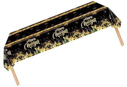 Tischdecke Silvester Deko 2026,Silvesterdeko,Happy New Year Tischdecke Schwarz Gold,2026 New Year Eve Papiertischdecke,Frohes Neues Jahr Deko Für Silvesterpartys Bälle Geburtstagsdekorationen (Stil 1)