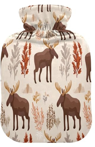 Wärmflasche mit Fleece-Bezug, Motiv: Elch, Herbstbaum, PVC, 2 Liter