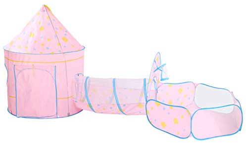 ZJchao 3-teiliges Spielzelt-Set für mit Krabbeltunnel und Bällebad für Indoor-Spaß für Kleinkinder (PINK)