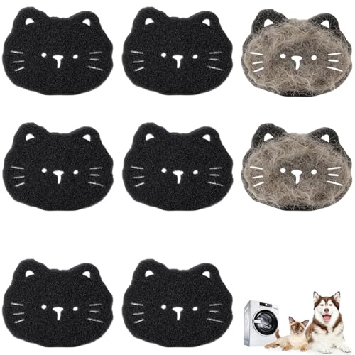 LEPGUYO 8 Pezzi Cattura Pelo per Lavatrice, Motivo di Gatto Carino – Riutilizzabile, rimuove efficacemente peli di gatto & cane, accessorio pratico