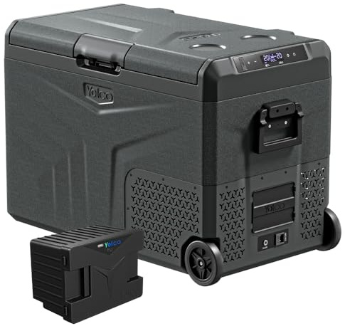 Yolco TCX50 Carbon Kompressor Kühlbox 50L + Akku – Dual Zone, -20°C, 12/24V & 230V, Bluetooth App, Kühl- & Gefrierbox mit Rollen für Camping & Reisen